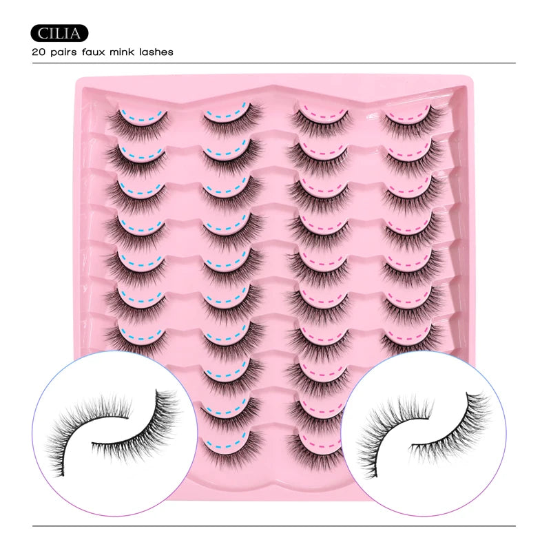 Lashes 20 Pairs 3D Faux Mink Eyelash Natural Look False Eyelashes Dramatic Volume Thick Lashes