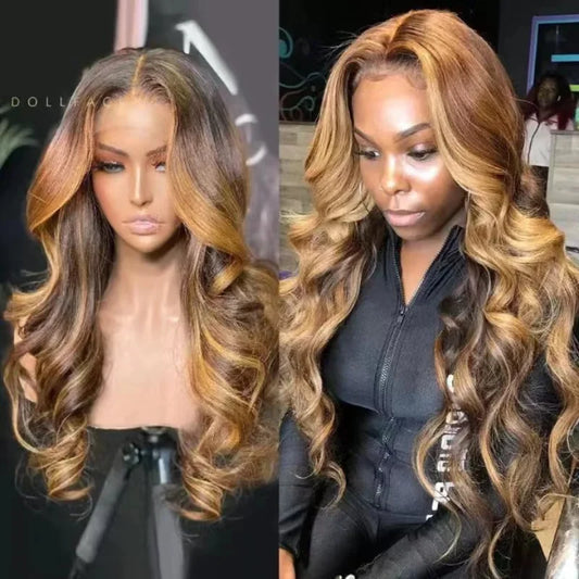 Highlight human hair wig, piano color, lace front wig, Brazilian wig, women's 65CM blonde hair, lace wig,