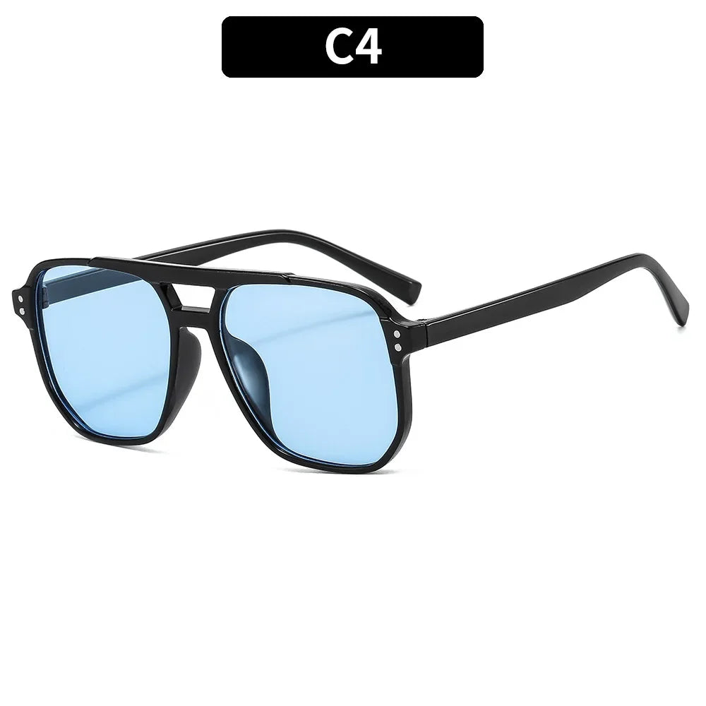 Vintage Square Sunglasses for Women Men Thick Frame Double Bridges Eyewear Female