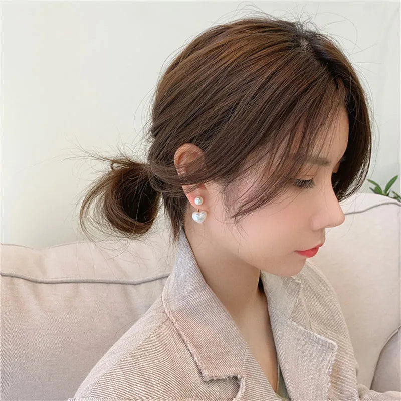 Imitation Pearl Earrings For Women Heart Round Stud Earrings Elegant Love Ear Stud Party