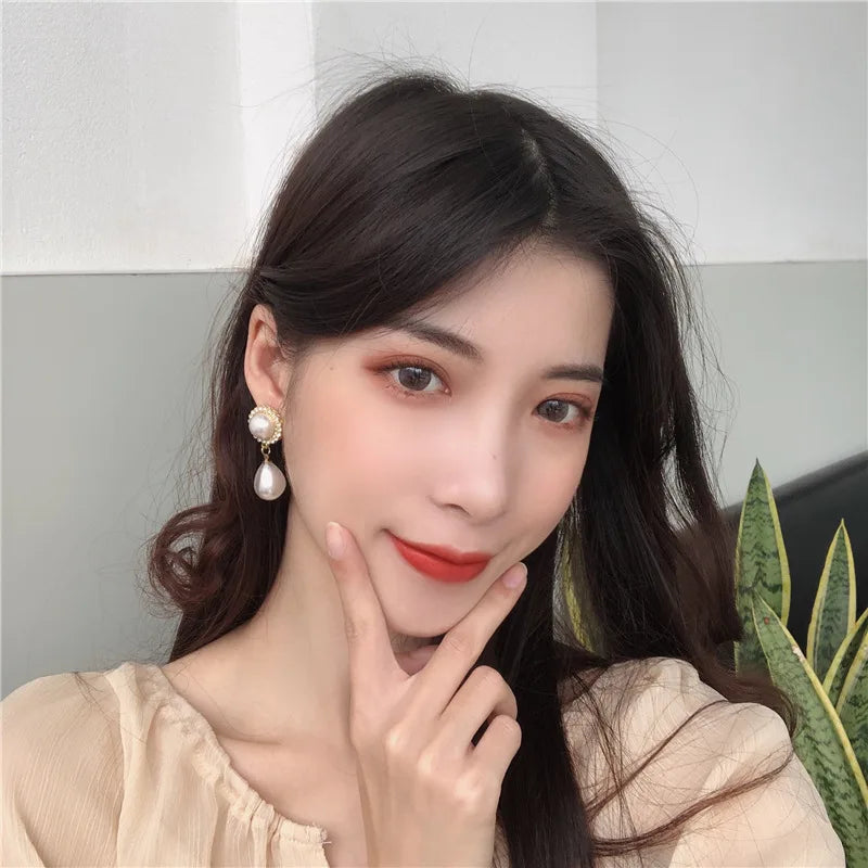 Women Earrings 2020 New Fashion Jewelry Korean Pearl Baroque Palace Elegant  Temperament Dangle