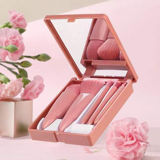 5 PCs Cosmetic Brush Portable Makeup Brush Travel With Mirror Box Makeup Set Brush Loose Brush