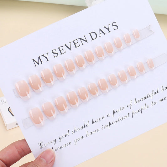 Nude Color Fake Nails for Women and Girls Short Round Head Press on Nails White French Tip