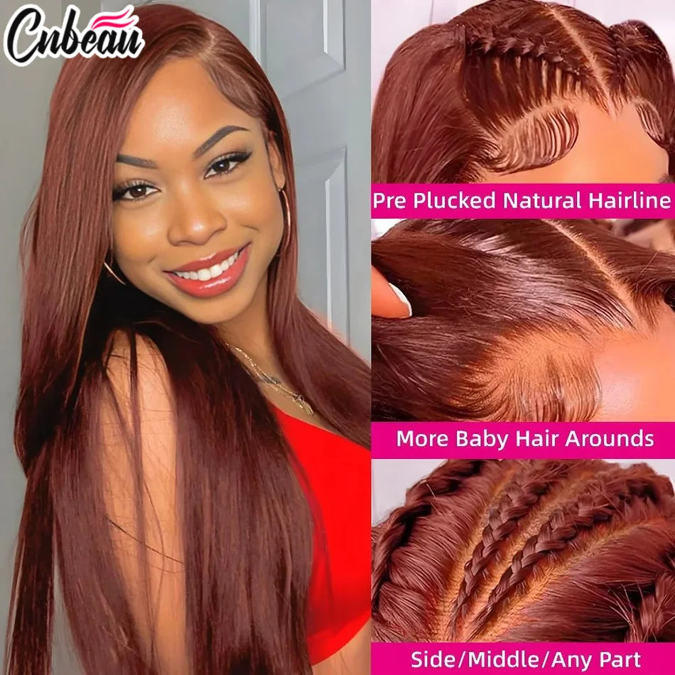 220% 30 36 Inch #33 Reddish Brown Colored Human Hair Wigs
