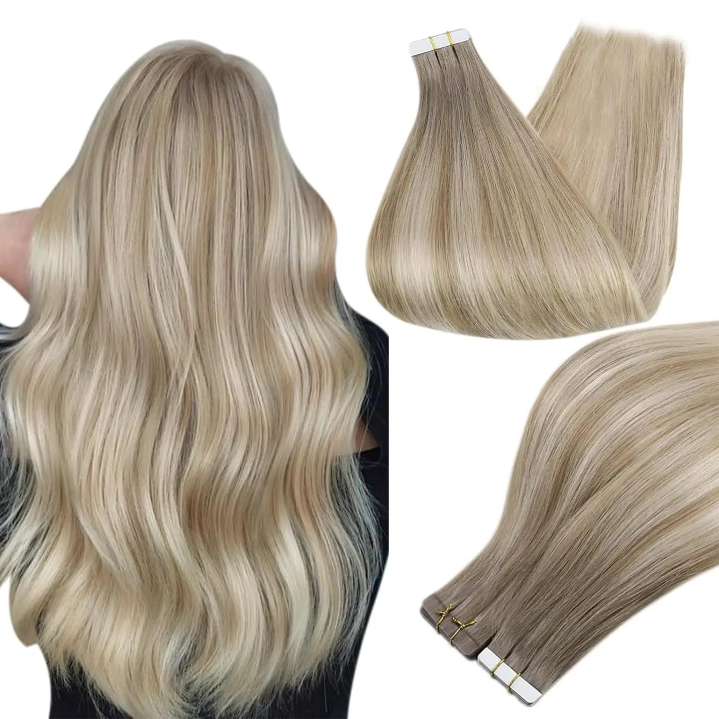 Full Shine Tape in Human Hair Extensions 100% Remy Natural Human Hair Extensions Tape in Omber Blonde Hair Extensions for Women