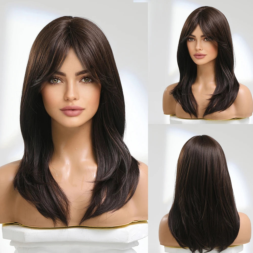 ALAN EATON Long Blonde Wigs for Women Synthetic Hair Wig with Fringe Ombre Color with Dark Roots Layered Wigs Heat Resistant
