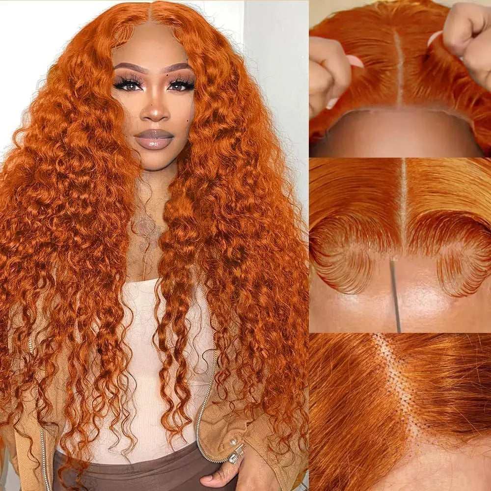13x6 HD 30 Inch Ginger Orange Lace Front Wig Loose Deep Wave Curly Lace Front Human Hair Wigs Water Wave 13x4 Lace Frontal Wigs