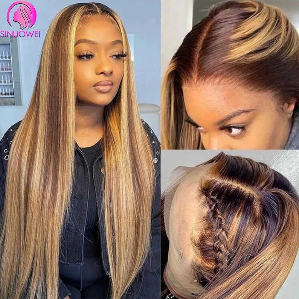 Highlight Colored Human Hair Wigs For Women 13x4 Lace Front Human Hair Wig