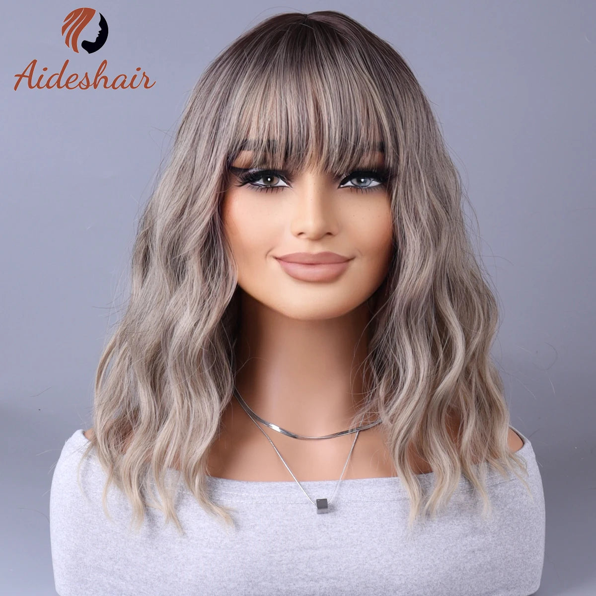 Synthetic wig 2023 New Internet celebrity style with fringe gradually light gray wigs