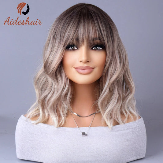 Synthetic wig 2023 New Internet celebrity style with fringe gradually light gray wigs