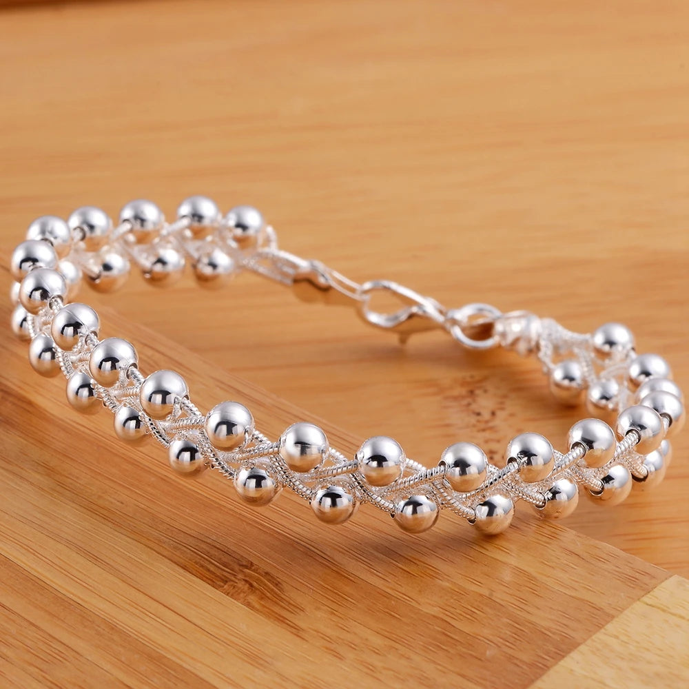 Charm 925 Sterling Silver Bracelets for Women Fine Braided beads Chain Fashion Wedding Party