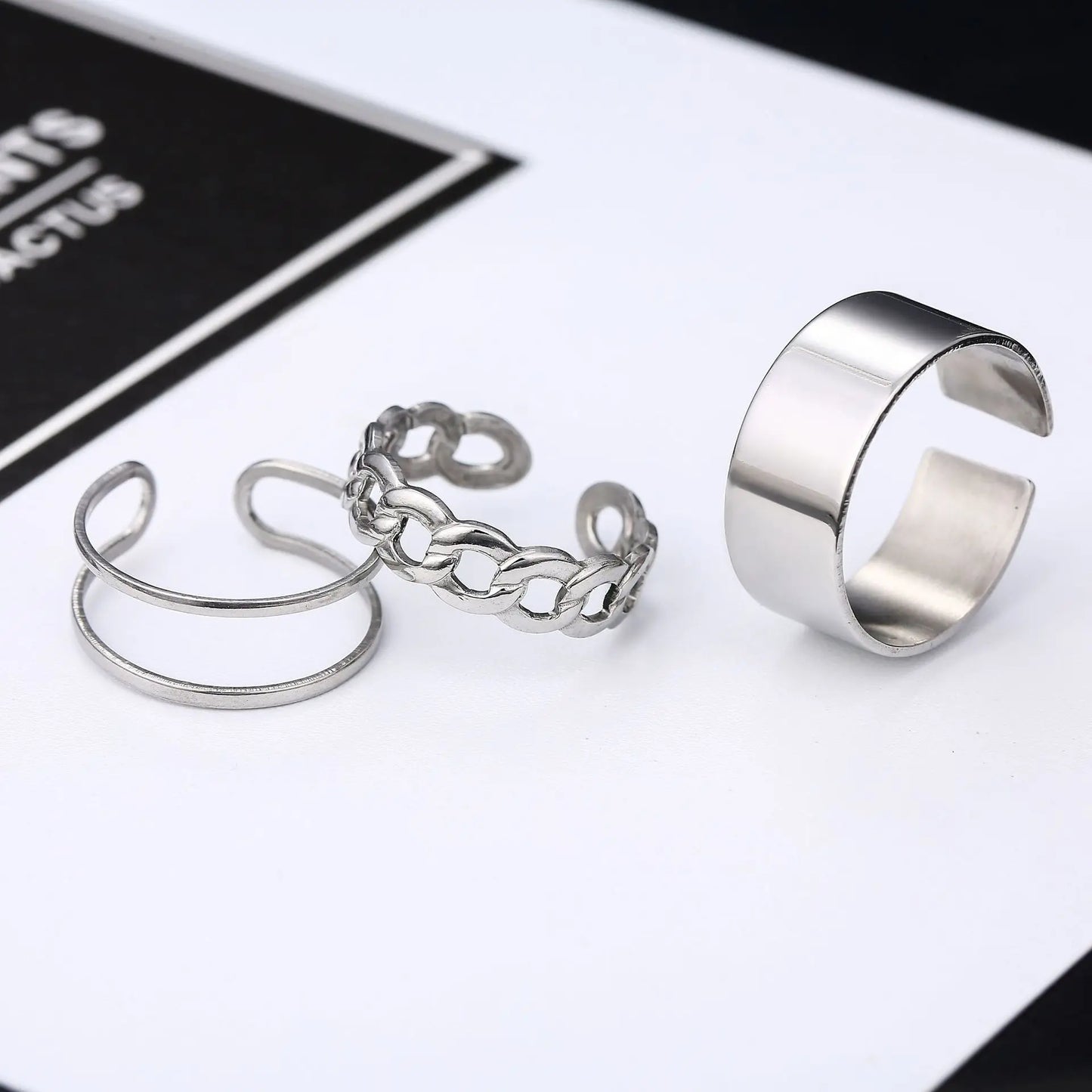 Hip Hop Rings For Women Man Punk Stainless Steel Adjustable Opening Personality Minimalist