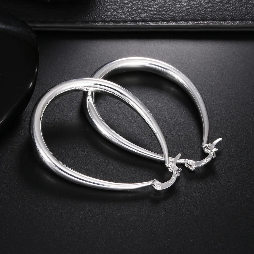 925 Sterling Silver 41MM Smooth Circle Big Hoop Earrings For Women Fashion