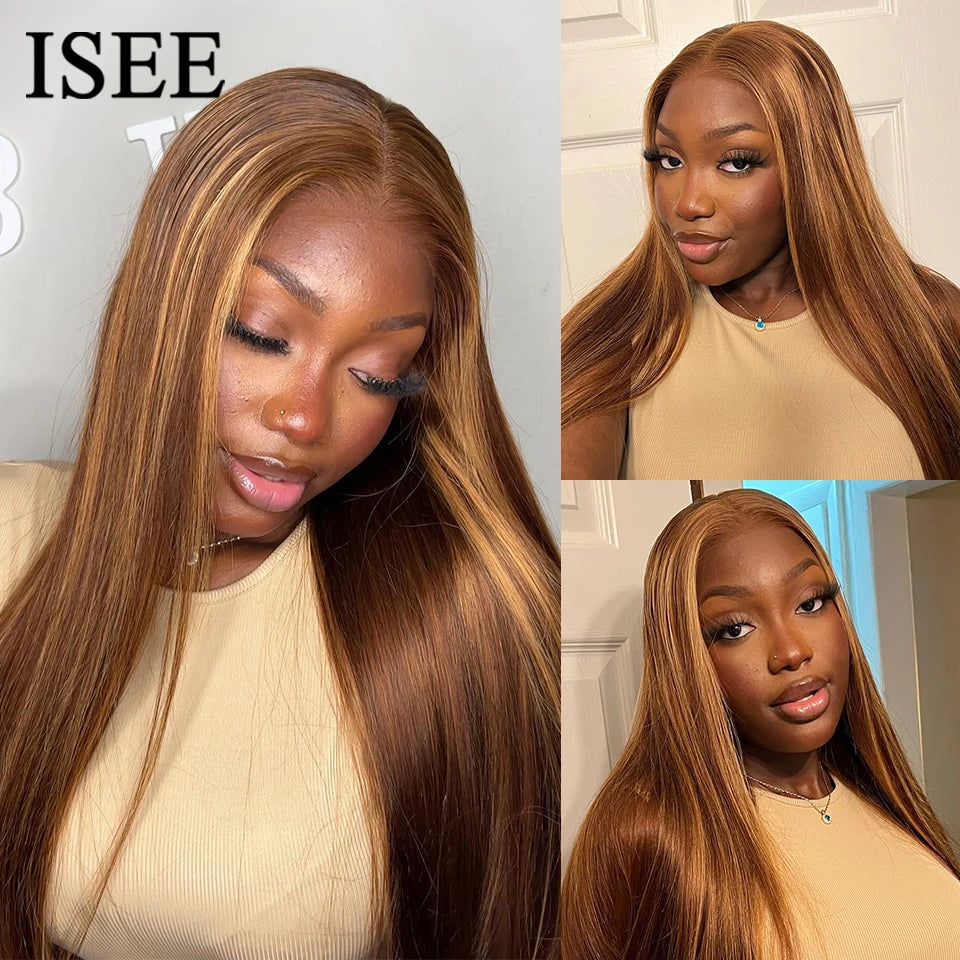 Wear And Go Glueless Human Hair ISEE Brazilian Straight Highlight Wig 6x4