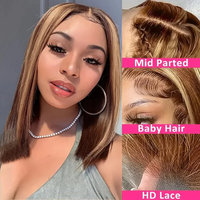 100% Human Hair Wigs 13x4 Lace Human Hair Lace Frontal Wig Ready Wear Bob Wigs