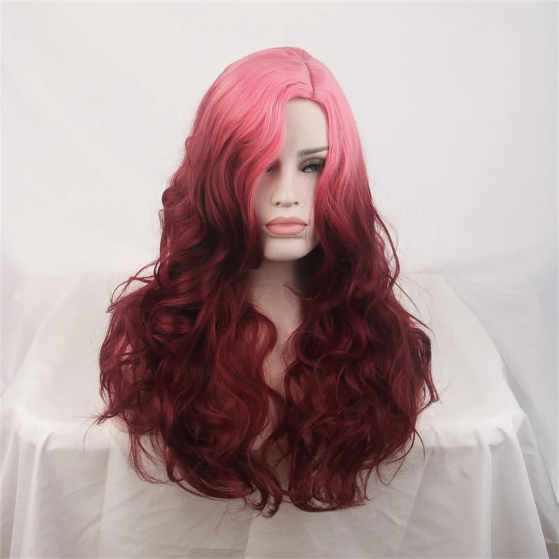 Wavy Womans Wigs Synthetic Hair Wigs For Women Cosplay Wig Long Colorful Wig Pink Purple Green Brown