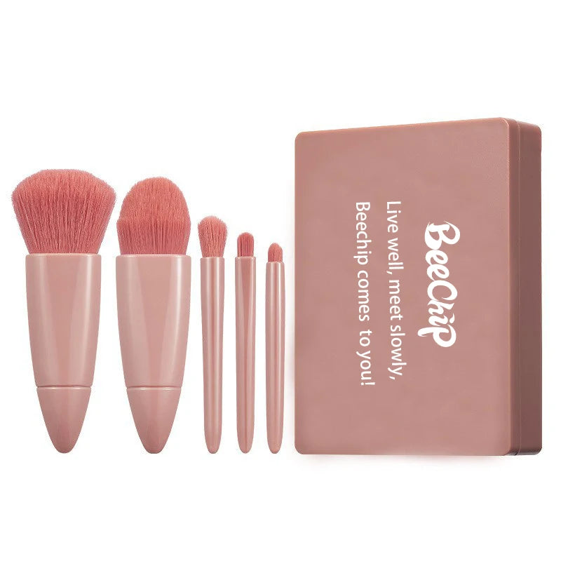 5 PCs Cosmetic Brush Portable Makeup Brush Travel With Mirror Box Makeup Set Brush Loose Brush