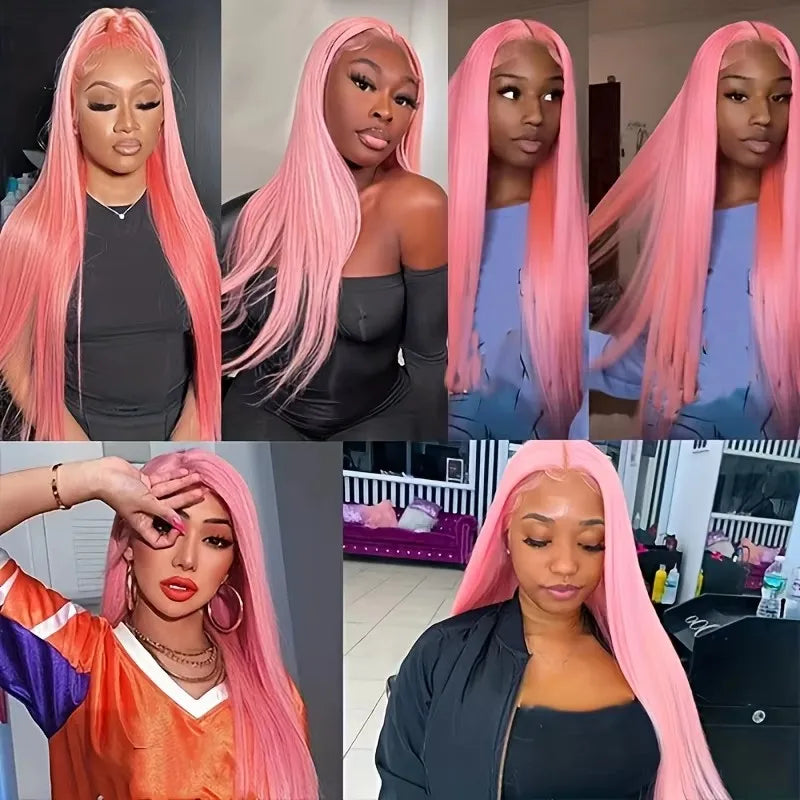 13x6 Hd Pink Straight Lace Front Wig Human Hair Pink Human Hair Wigs Brazilian 30 32 inch 13x4 Lace Frontal Pink Wig For Women