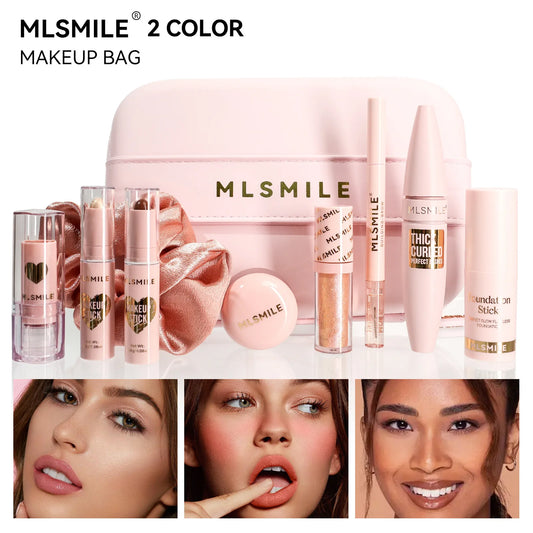 Makeup Kit With Organize Case Lipstick Contour Highlight Liquid Eyeshadow Lip Mud Eyebrow Pencil mascara