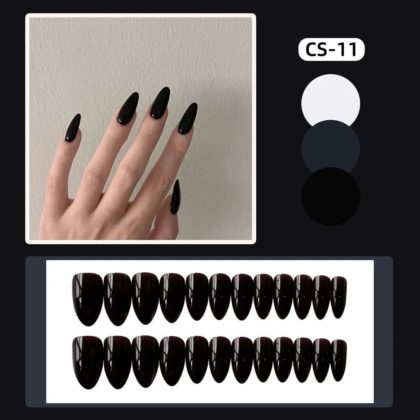 24pcs Glossy Black False Nails Nude Color Short Almond European Wearable nails