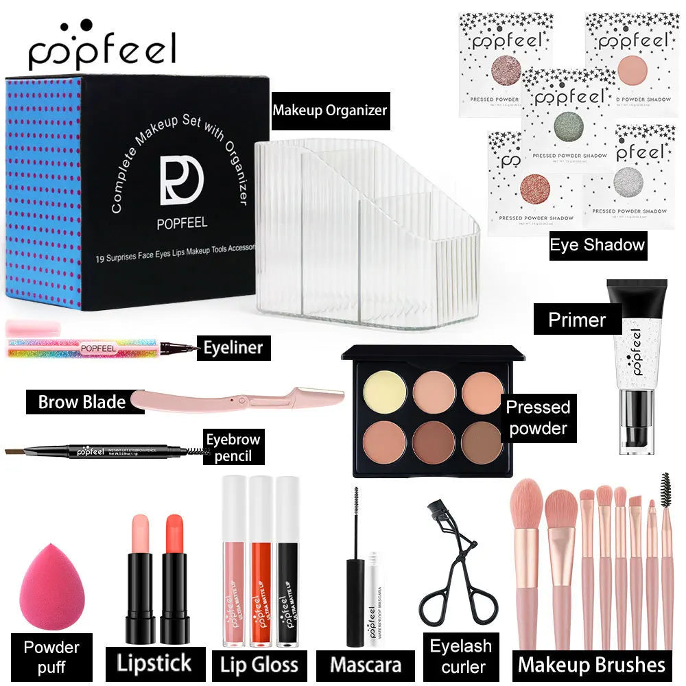Makeup Kit Full Set All in One Eye Shadow Eyebrow Lipstick Mascara Contour Powder Brush Sets Gif