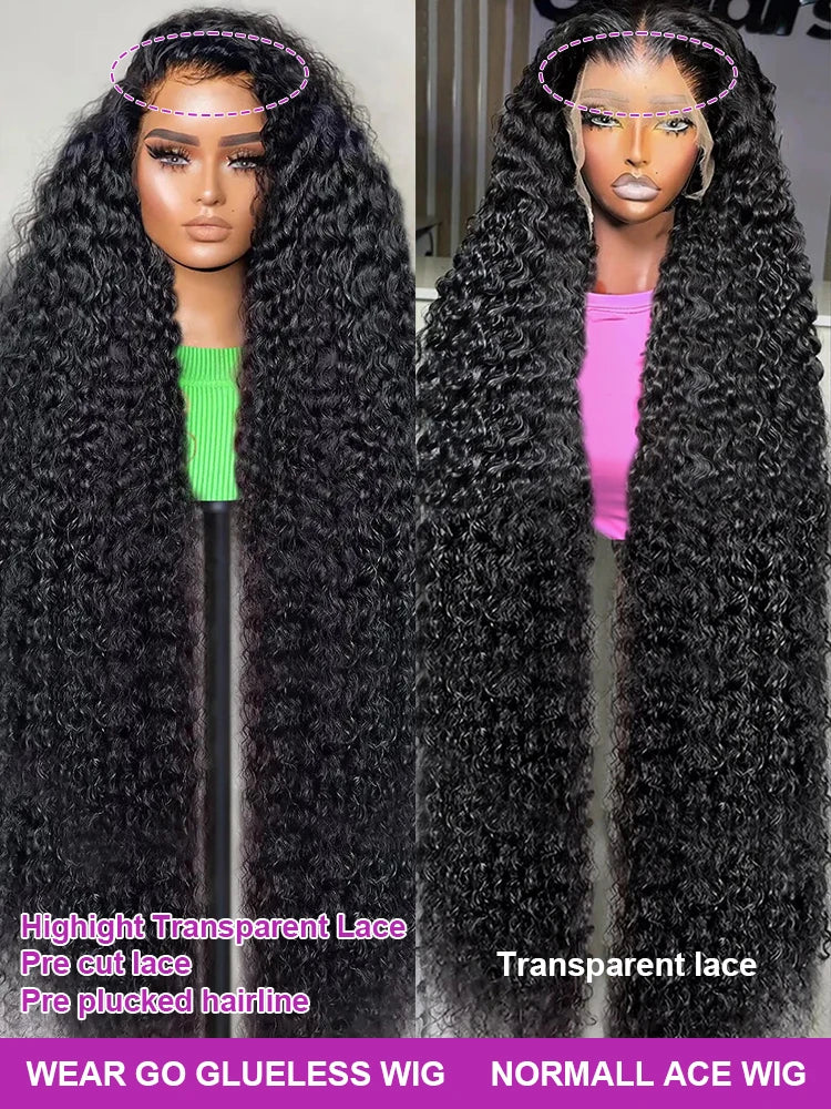 Glueless Wigs 13x4 HD Lace Frontal Wigs Ready To Wear 40 46Inch 250% Curly Wigs Human Hair 7x5 Lace Front Deep Wave Wigs Pre Cut