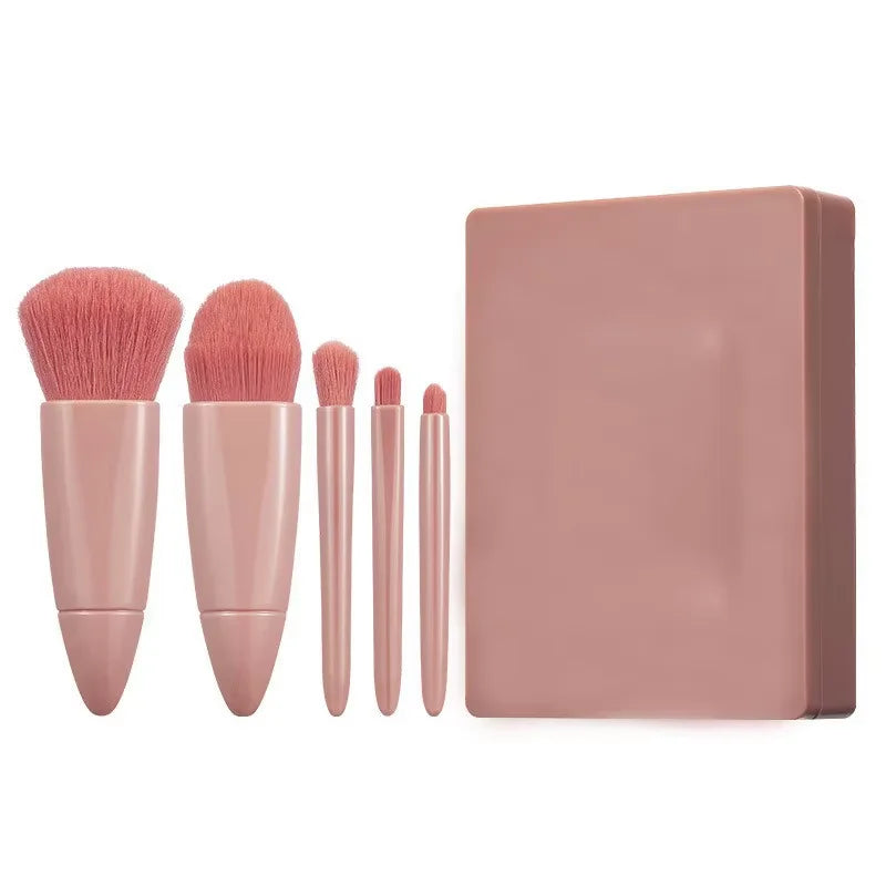 5 PCs Cosmetic Brush Portable Makeup Brush Travel With Mirror Box Makeup Set Brush Loose Brush