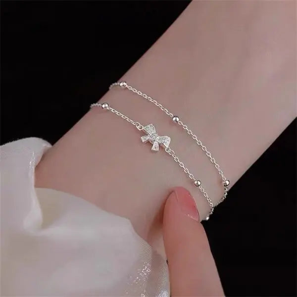 Sparkling Bracelet For Women Double-deck Silver Color Adjustable Hand Chain Fine Fashion