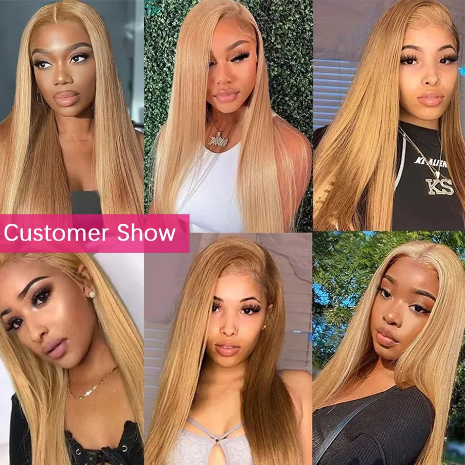 Honey Blonde Wig Human Hair 13x6 #27 Straight Lace Front Human Hair Wigs Brazilian Colored 13x4 Hd Transparent Lace Frontal Wig