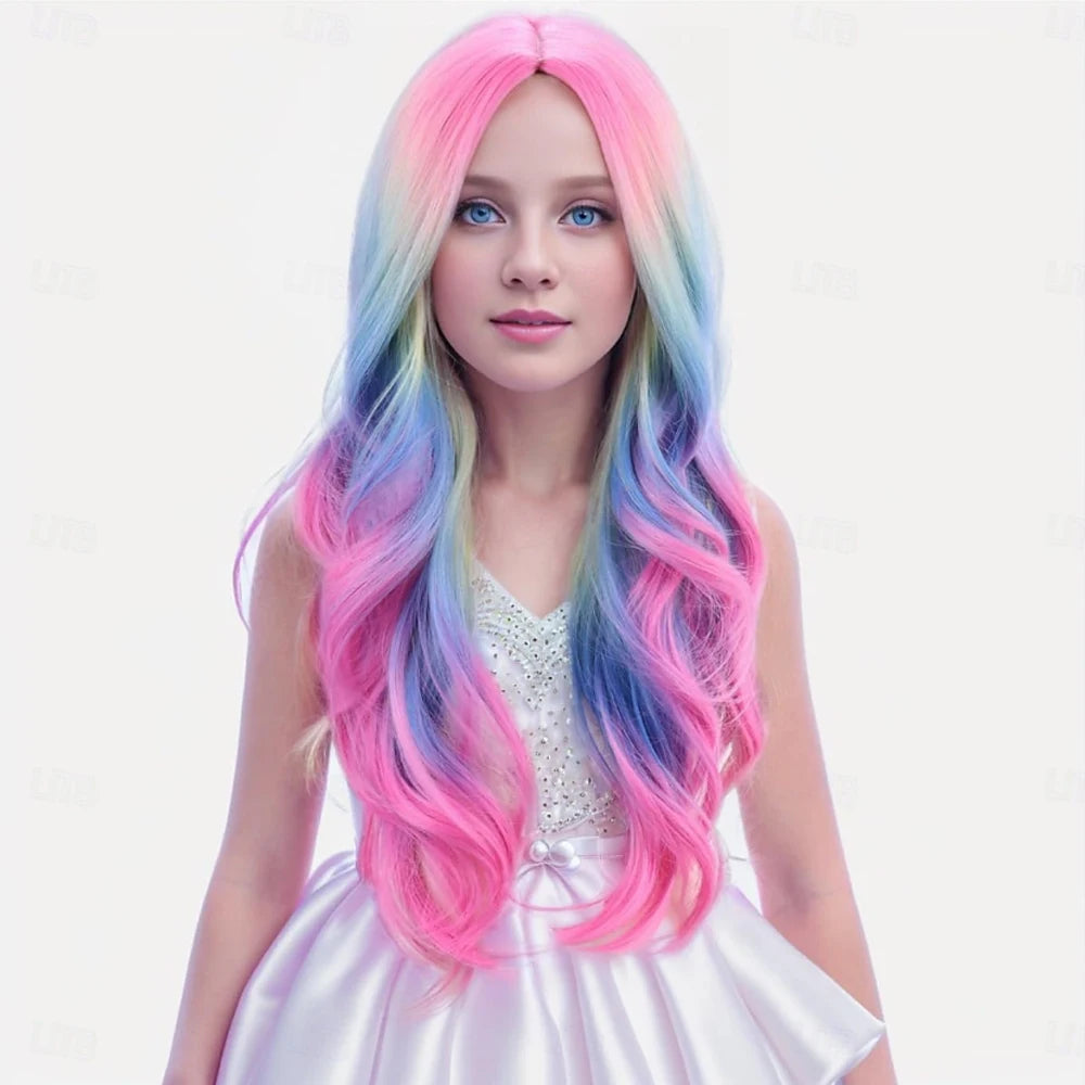 HAIRJOY Synthetic Hair Colorful Wigs Long Curly Wavy Wig for Girls