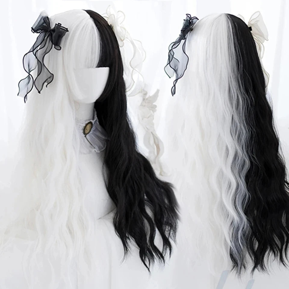 Long Curly Wave Wig with Bangs Blonde Biue Colorful Cosplay Wig for Women