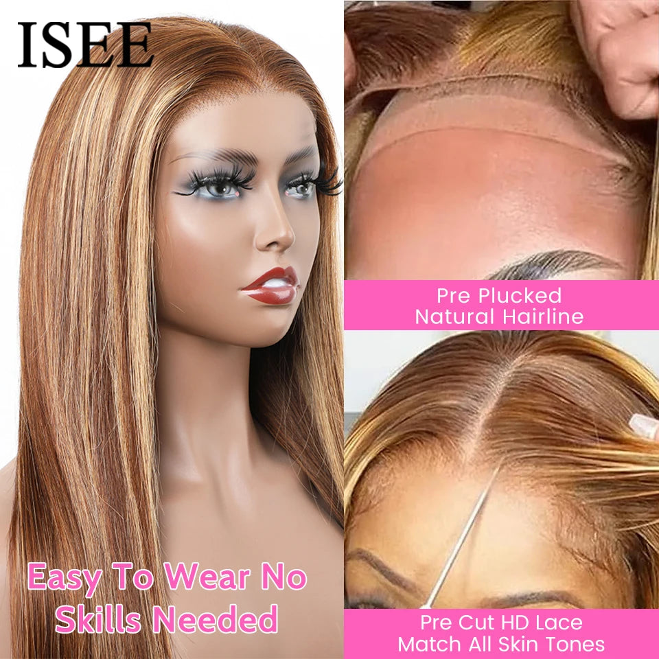 Wear And Go Glueless Human Hair ISEE Brazilian Straight Highlight Wig 6x4