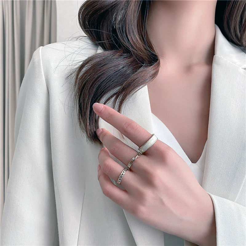 Hip Hop Rings For Women Man Punk Stainless Steel Adjustable Opening Personality Minimalist
