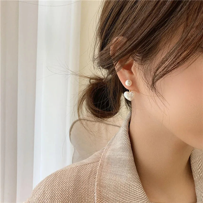 Imitation Pearl Earrings For Women Heart Round Stud Earrings Elegant Love Ear Stud Party
