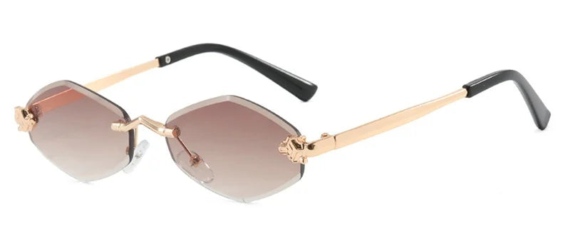 Fashion Small Polygonal Sunglasses for Women Luxury Brand Rmless Brown Rhombus Sun Glasses